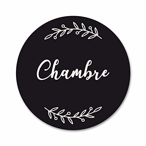 Adzif.biz Le sticker de decoration - Plaque de Porte Autocollante PVC Gravé Noir Blanc Ronde. Décoration de Porte Toilettes, buanderie, Chambre...