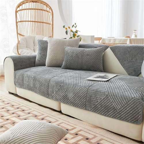 LINGKY Samt Sofabezug Ecksofa l Form Sofa Überzug Couchbezug Sofa/Couch Wurfdecke Eckcouch 3/2/1 Sitzer Sofaschutz Sofaüberwurfe Sofaschoner Sofabezüge rutschfest Hund Katze (Dunkelgrau,70x150cm)