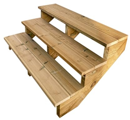 Vinuovo- Escalier extérieur Bois - Berlin - 3 marches H 54 cm - sans Contre-marches, Largeur 120 cm - Vinuovo- Escalier en kit, en Bois Autoclave. pour Jardin. Balcon et Terrasse
