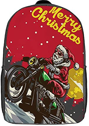 Lustiger Weihnachtsmann-Motorrad-Rucksack, Unisex, exquisites Muster, Laptoptasche, universal, 43,2 cm (17 Zoll) Reisepaket, Siehe Abbildung, One size