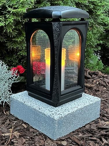 Grablaterne mit Sockel Classico Premium Massiv Schwarz 28,0cm Grabschmuck Grabkerze Grablampe Kerze Laterne Grabkerze Grablicht Grableuchte Lampe Licht Kerze Trauer Grabdekoration Friedhof
