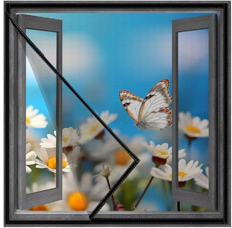 Fliegengitter für Fenster, 55x90cm Insektenschutz Fenster, Fliegenvorhang, für BalkonFenster KellerFenster TerrassenFenster, Schwarz