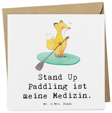 Mr. & Mrs. Panda Grußkarte Fuchs Stand Up Paddling - Geschenk, anlasskarte, Glückwunschkarte, Klappkarte, doppelkarte, Subben, SUB, faltkarte, Paddle Boarding