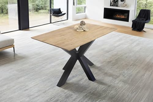SAM Esstisch 120 x 80 cm Dean, Massivholztisch Eiche, Schweizer Kante, Esszimmertisch mit Spider-Gestell aus Metall Schwarz, pflegeleichter Holztisch