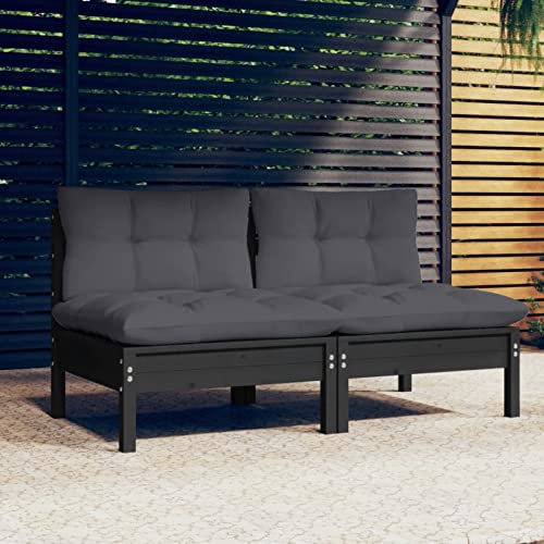 LAPOOH 3095996 Gartensofa, 2-Sitzer, mit Kissen, Kiefernholz, Anthrazit, Gartenmöbel, Outdoor-Möbel, Terrasse