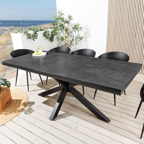 Riess Ambiente Esstisch Galaxie 180cm - anthrazit - Keramik | Für ca. 6-8 Personen geeignet, gemütlicher Look, sicherer Stand, eleganter Look, für Terrasse, Aluminiumgestell