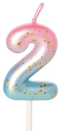 Geburtstagskerzen Zahlen 2 Jahre, Geburtstag Kerzen, 3D Zahl Rosablau Kerzen 2. Geburtstag Frauen und Männlich Tortendeko für Meerjungfrau Geburtstag Party, Hochzeiten, Firmenfeiern, Jubiläen