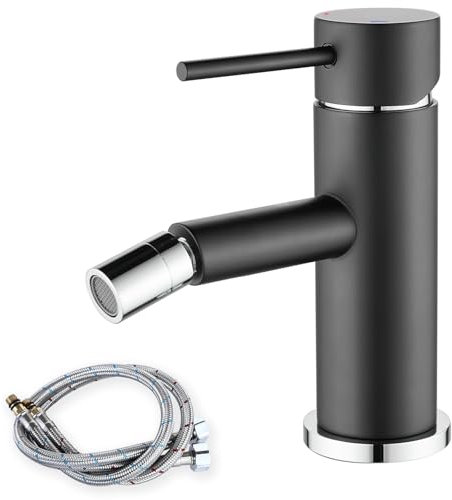 Maynosi Rubinetti per Bidet Moderni, Miscelatore per Bidet con Becco Normale (75mm), Rubinetto per Bagno Monocomando senza Tiretta e Scarico, Acciaio Inossidabile, Nero Opaco