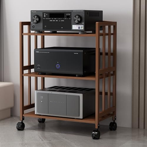 YHWKGZ Hi Fi Rack, Offenes Audio Rack Hi Fi Regal mit Wärmeableitung, Rahmenstruktur aus Massivholz, Rückseite mit Schallwand, Mehrschichtiger Phonoschrank(Walnut Color,21.6x34.6/50x88cm)