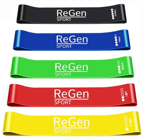 ReGen SPORT Resistance Bands, Set of 5, Core Strengthening Latex Bands - 5 Resistance Levels, Great for Yoga, Pilates, Muscle Building, Flexibility Training