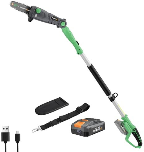 WORKPROX Hochentaster 20V, Akku-Astkettensäge, Leistungsstarke Teleskop Astsäge, PD Schnellladung, Automatische Kettenschmierun, für Baumschneiden