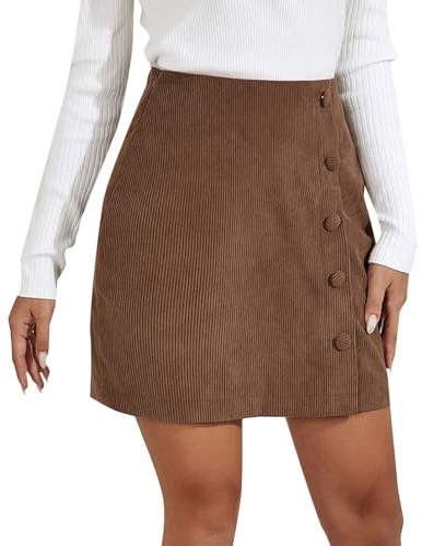 cordrock Damen lang Rock Damen Herbst Wickelrock Knielang Arbeitsrock mit Tasche Und Knopf Herbst Ou