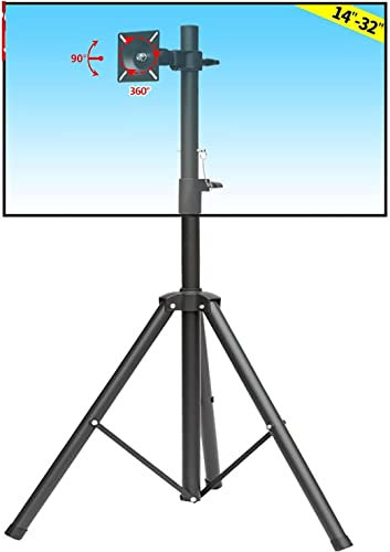 Soporte TV, Soporte TV portátil, trípode con Soporte Giratorio e inclinable 360 Grados Monitor 14 a 32 Pulgadas, Soporte Montaje Plegable Altura Ajustable, soporta hasta 15 kg/33 LB Soporte TV