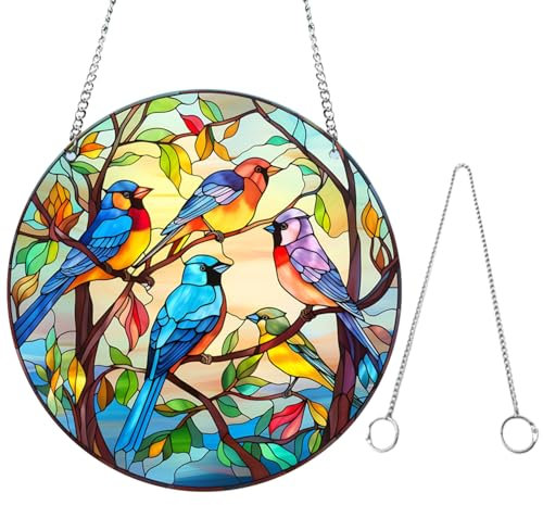 Atrapasoles Flor Pájaros Panel de Vidrieras Pintadas, Acrílico Suncatchers Colgante, para el Dormitorio Sala de Estar Ventana Coloreado Decoración de Pared Decoración Colgante de Jardín