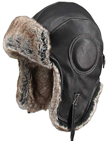 ASerZenith Wintermützen, Mütze Unisex Fliegermütze Kunstleder Pilotenmütze Wintermütze(Black-6 7/8-7 1/8cm)