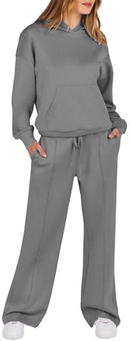 Generisch Jogginganzug Damen Oversize Trainingsanzug Hausanzug Sportanzug Freizeitanzug Loungewear Kapuzenpullover Jogginghose 2 Teilig Set Sportbekleidung 2025(3-Gray,XL)