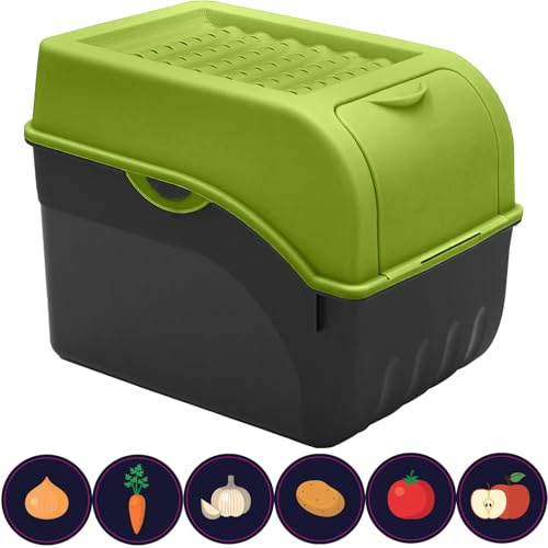 ARTECSIS® 1 x Kartoffel Aufbewahrungsbox mit Deckel für 6 kg Kartoffeln (grün) - Vorratsbehälter & Vorratsdosen Gemüse & Lebensmittel - Kartoffelbox, Zwiebelbox, Gemüsebox (inkl. 6 Aufkleber)