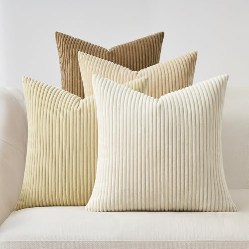 Topfinel Kissenbezug 40x40 cm Beige 4er Set Kordsamt Kissenbezüge Kissenhülle Dekokissenbezug Sofakissen Dekokissen deko für Sofa Schlafzimmer Wohnzimmer Balkon Kinder Flauschig Farbverlauf