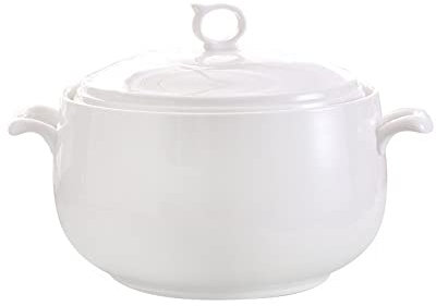 Grand bol à soupe en céramique de 3 L Passe au micro-ondes et au lave-vaisselle Soupière en porcelaine avec double poignées Idéal pour la cuisine et la salle à manger Design élégant blanc pur