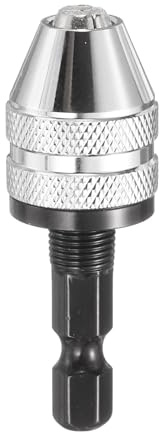 sourcing map Keyless Drill Chuck 1/4 Hex Shank Chuck Conversion Adapter 0.012-0.14 Quick Change for Round-Shank Cordless Screwdrivers Drills Power DIY Tools, Silver
