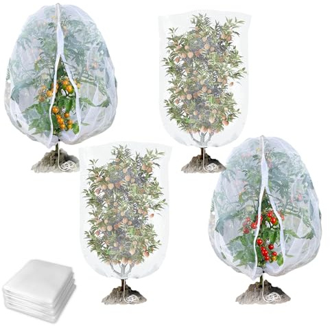 Yolistar 4 Pièces Filet Anti Insecte, Filet Anti Oiseaux, Filet de Protection Contre Les Insectes, avec fermeture éclair et cordon de serrage, pour la Protection des Plantes, Fleurs, Légumes et Fruits