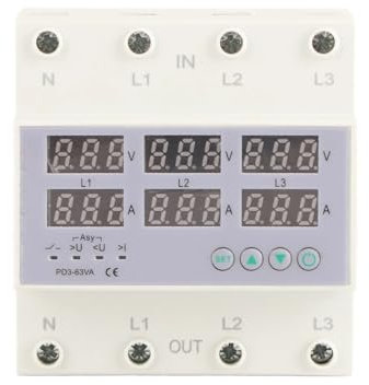 RUNZTXZH Voltmetro trifase for Guida DIN, amperometro, Protezione Automatica da sovratensione e sovracorrente, AC 390-500 V(1013220180112)