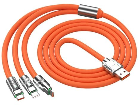 Ymhapp Orange 3 in 1 Multi USB Cable 100W Multi Charger Cable Fast Charging Fast and Stable Charging to Various Mobile Phones USB with Type-C/Android/Charging Ports Accessories(2m/78.7inch)