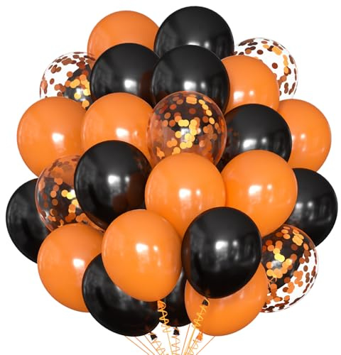 Palloncini Halloween, 60 Pezzi Palloncini in Lattice-30 Arancioni, 20 Neri, 10 Coriandoli, per Forniture Feste di Halloween