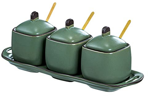XRPOUXMTE Sucrier Japonais avec Couvercle et cuillère, Pot à Sucre, Pot à sel résistant à l'humidité et à l'eau, boîte à assaisonnement, Lot de 3 boîtes