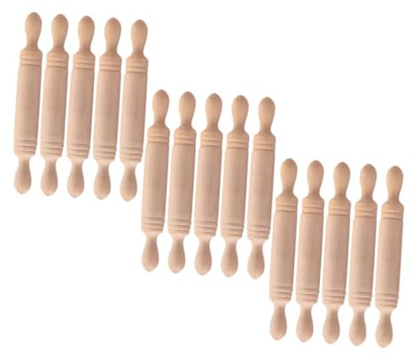 SUPVOX Mini Rolling Pin Set 15pcs Wooden Miniature Rolling Pin Small Dough Roller Mini Dough Roller Dollhouse Ornament Craft Toy for Boys and Girls Role Play Supplies Photography Props