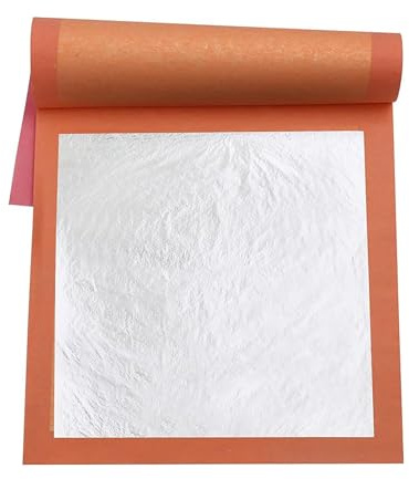 KINNO Essbares Blattsilber, 3.7 mal 3.7 25 Blatt Buch, Reine Silberfolie für Kuchenbacken, Lebensmitteldekoration, Vergoldungskunst, Nägel