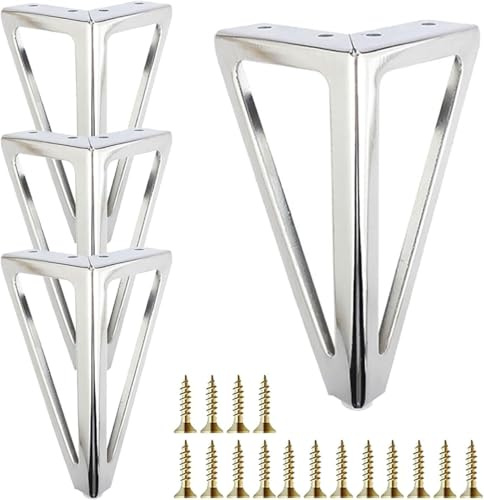 Hyever 6 Inch Sliver Furniture Legs Heavy Duty Metal Furniture Feet, Golden Sofa/Cabinet/Table Legs 4Pcs, 6 Inch Legs Set of 4, Couch Feet Replacement for Cabinet Dresser (Sliver)