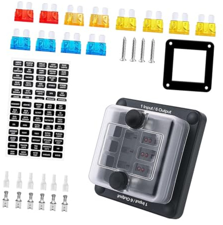 Beatifufu Blocco Fusibili Auto Uscite Portafusibili Resistente Temperature Morsettiera Distribuzione Alimentazione Compatta per Circuiti Veicoli e