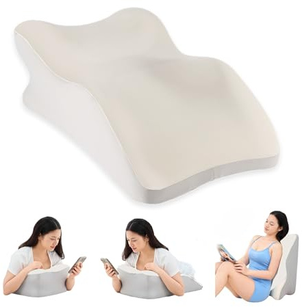 YouBath Reading Prone, Ergonomic Back Support Pillow for Bed Sitting Up Prone Pillow Face Down Sleep, Resting, Relaxing Back Pain Relief, White