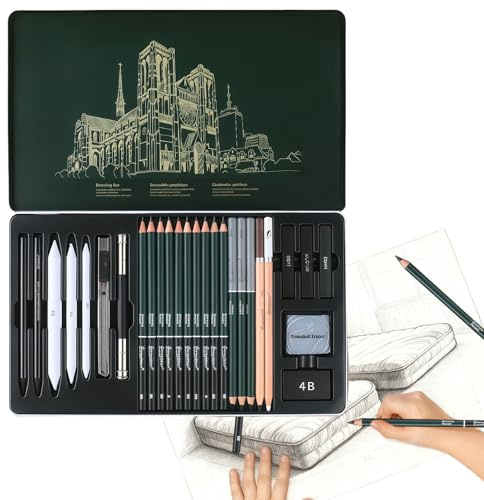 WIYETY Juego de 27 lápices de dibujo: juego de lápices de dibujo, juego de lápices de grafito, lápices de carbón para principiantes, artistas, adultos, amantes de esbozar
