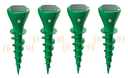 Solar Maulwurfvertreiber 4er-Pack, Ultraschall Wühlmaus- & Maulwurfsabwehr, Solar betrieben, Wasserdicht, Umweltfreundlich, für Garten & Rasen
