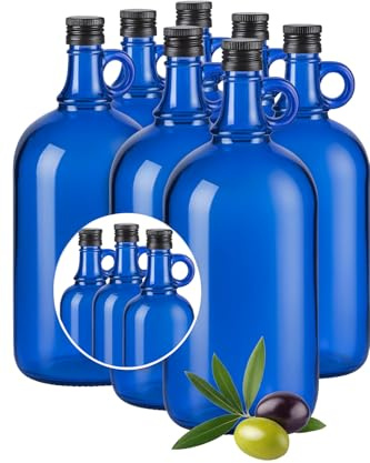 lilawelt24 Blaue Glasflasche 1 L mit Ausgießer & Schraubverschluss – Vorrats-Flasche für Öl, Essig, Likör & Getränke (8x 1L)
