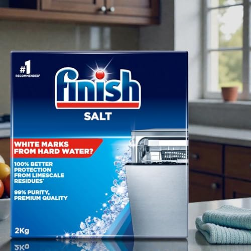 Finish Dishwasher Salt (1 x 2kg) – Prevents Limescale & White Residue, Fights Hard Water Cleaner, Shinier Dishes