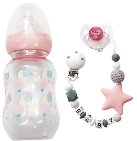 Bemonew 3-teiliges Puppenzubehör-Set für Babypuppen aus Kunststoff mit Milchflasche, Schnuller und Schnullerkette, DIY-Babygeschenk zur Förderung der Entwicklungsfähigkeiten