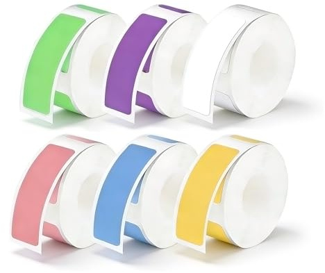 ZMZaoan 160 Etiquetas Etiquetas Termo Adhesivas Impermeables 12 x 40mm - Compatible con P11/P12/P15 30/D35/Q30 HP3/HP4 Cinta de Etiquetas de Colores, Apta Para Casa y Oficina (6 Rollos Colores)