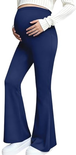 Maternity Flared Leggings High Waisted Soft Stretchy Pregnancy Wide Leg Trousers Comfortable Over Bump Work & Lounge Pants with Pockets