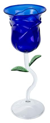 TOYANDONA Verre à Vin à Fleurs de Rose en Verre Bleu Gobelet à Cocktail Décoratif 1 Pièce pour Fête Mariage et Bar Original