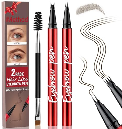 iMethod 2-Pack Augenbrauenstifte - Eyebrow Pen with Präziser 4-Tip & 2-Tip für Natürliche Augenbrauen, Haarähnliche Striche für Alle Augenbrauentypen, Langanhaltender, Dark Brown
