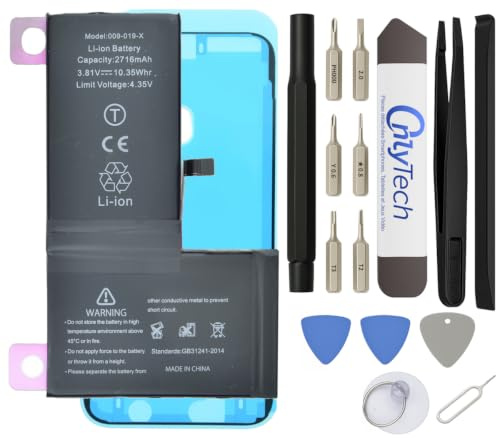 OnlyTech - Batería de repuesto para iPhone X, capacidad de 2716 mAh, calidad idéntica (chip TI), kit de 15 herramientas y adhesivo de pantalla incluido