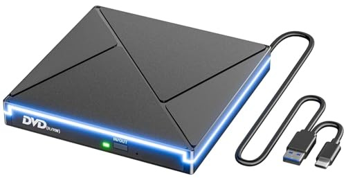TUdcgjSXF RGB DVD Player for Laptop External CD/DVD Reader Writer ROM Drive USB C Portable Burner for Mac Windows 11/10/7/8