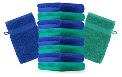 Betz Lot de 10 Gants de Toilette Taille 16x21 cm 100% Coton Premium Couleur Vert émeraude, Bleu Royal