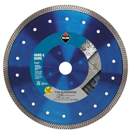 RUBI | Disque Diamant pour Matériaux Durs Turbo Viper TVA-230 | Coupé à Sec de Granit, Grès Rustique, Clinker, Máteriaux Réfractaires, Ardoise et Grès Porcelaine | Alésage 22,2 mm | Diámetre 230 mm