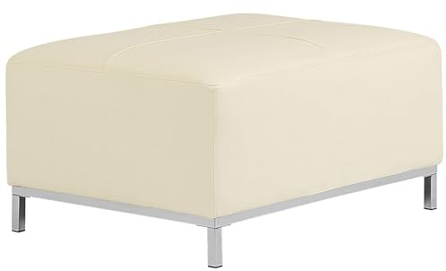 Beliani Ottomane Echtleder Hellbeige gesteppt rechteckig 71x95 cm mit Metallbeinen Oslo