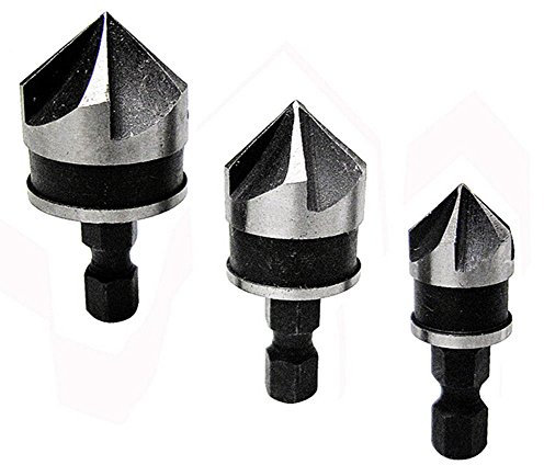 MALAYAS 3 Pcs Hex Countersink Drill Bit Set 5 Flute 90 Degree Center Countersink Bits for Wood Quick Change Bit 12mm 16mm 19mm