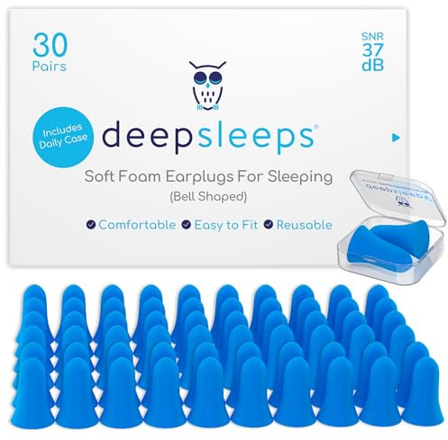 Deep Sleeps Premium Foam Ear Plugs for Sleeping, 30 Pairs, 37dB Noise Cancelling, Soft Re-Usable Earplugs for Sleep & Travelling